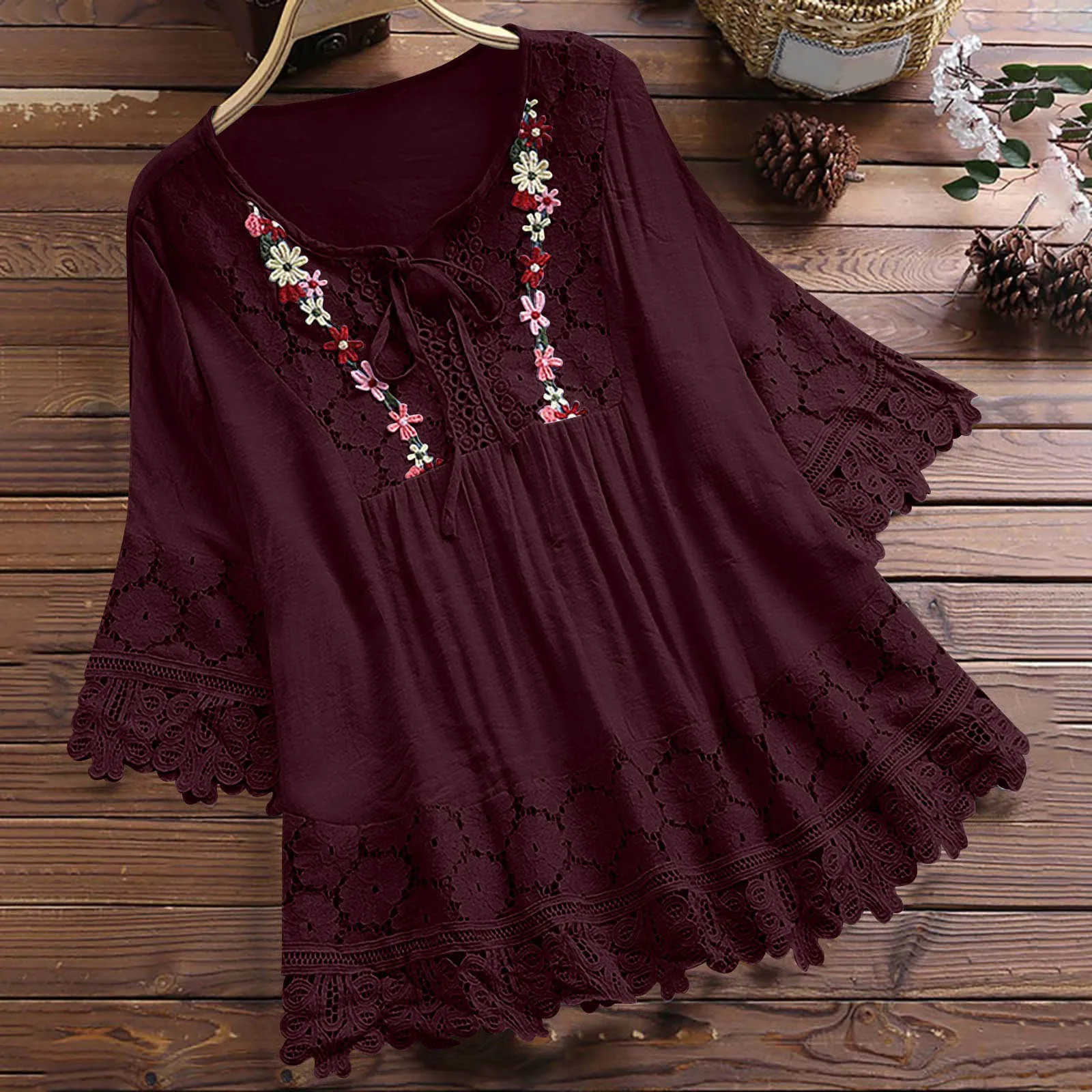 Vintage Lace Oversized Shirt Women Solid Floral Lace Three Quarter Sleeve Blouse Summer Elegant Loose Breathable Beach Shirts
Vintage Lace Oversized Shirt Women Solid Floral Lace Three Quarter Sleeve Blouse Summer Elegant Loose Breathable Beach Shirts