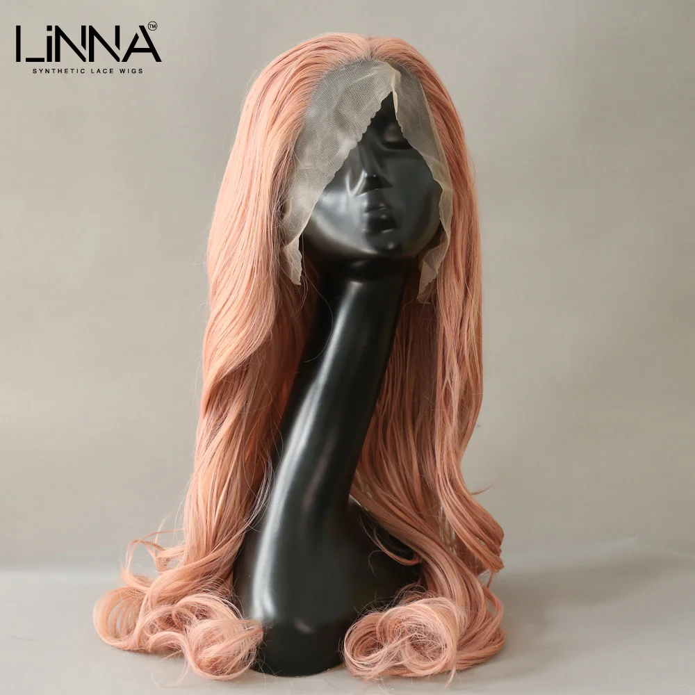 Фото LINNA синтетический парик фронта шнурка для женщин 26 дюймов длинные волнистые