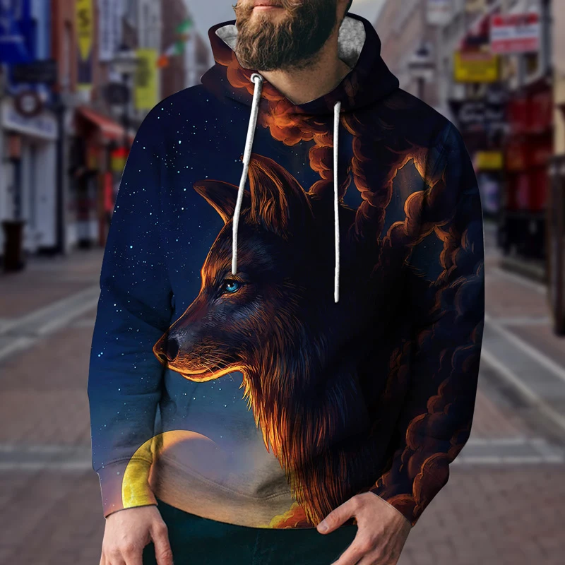 

Осенняя мужская модная повседневная толстовка с 3D принтом, спортивный свитер для мальчиков с изображением животных, короля льва, волка, парная одежда, уличная одежда, принимаются на заказ