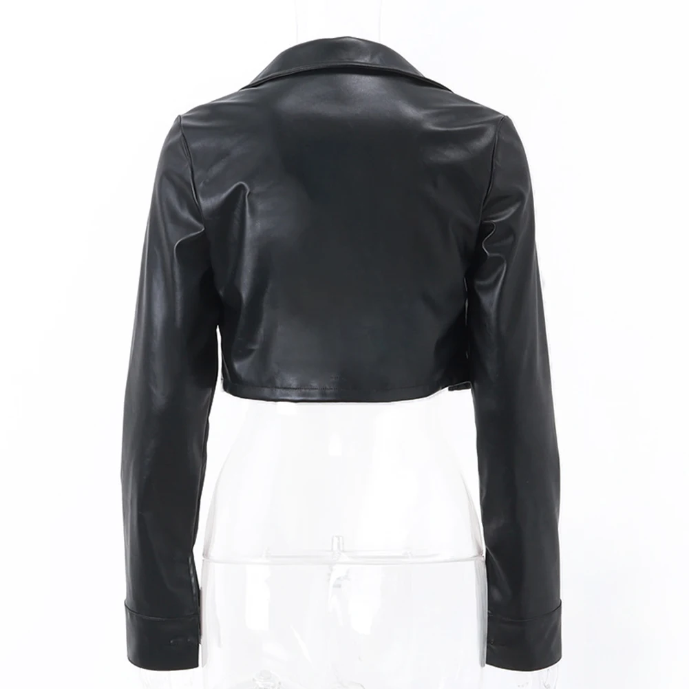 Women Biker Jacket Slim Ladies Faux PU Leather Cool Buttons Coat Crop Jacket Black Color Regular Length Lapel Neckline
Women Biker Jacket Slim Ladies Faux PU Leather Cool Buttons Coat Crop Jacket Black Color Regular Length Lapel Neckline
