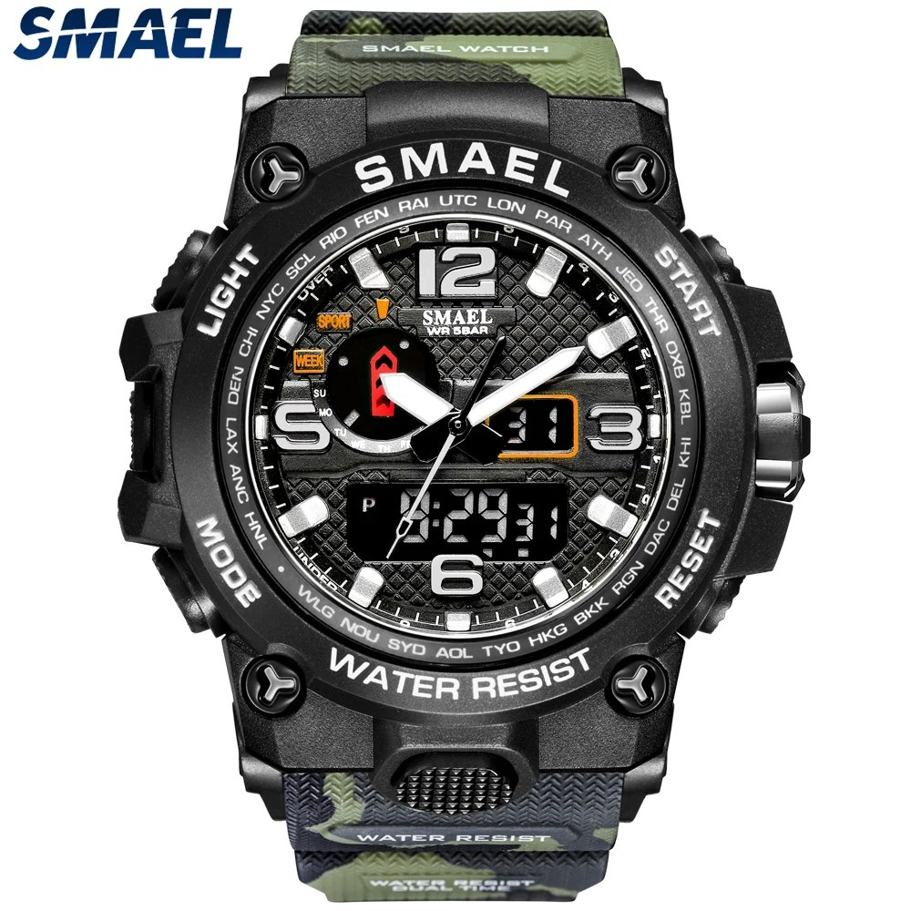 

SMAEL 1545D Camo Tactical Watch Men's Multi functional Waterproof Night Light Alarm Clock Sports Outdoor Watch