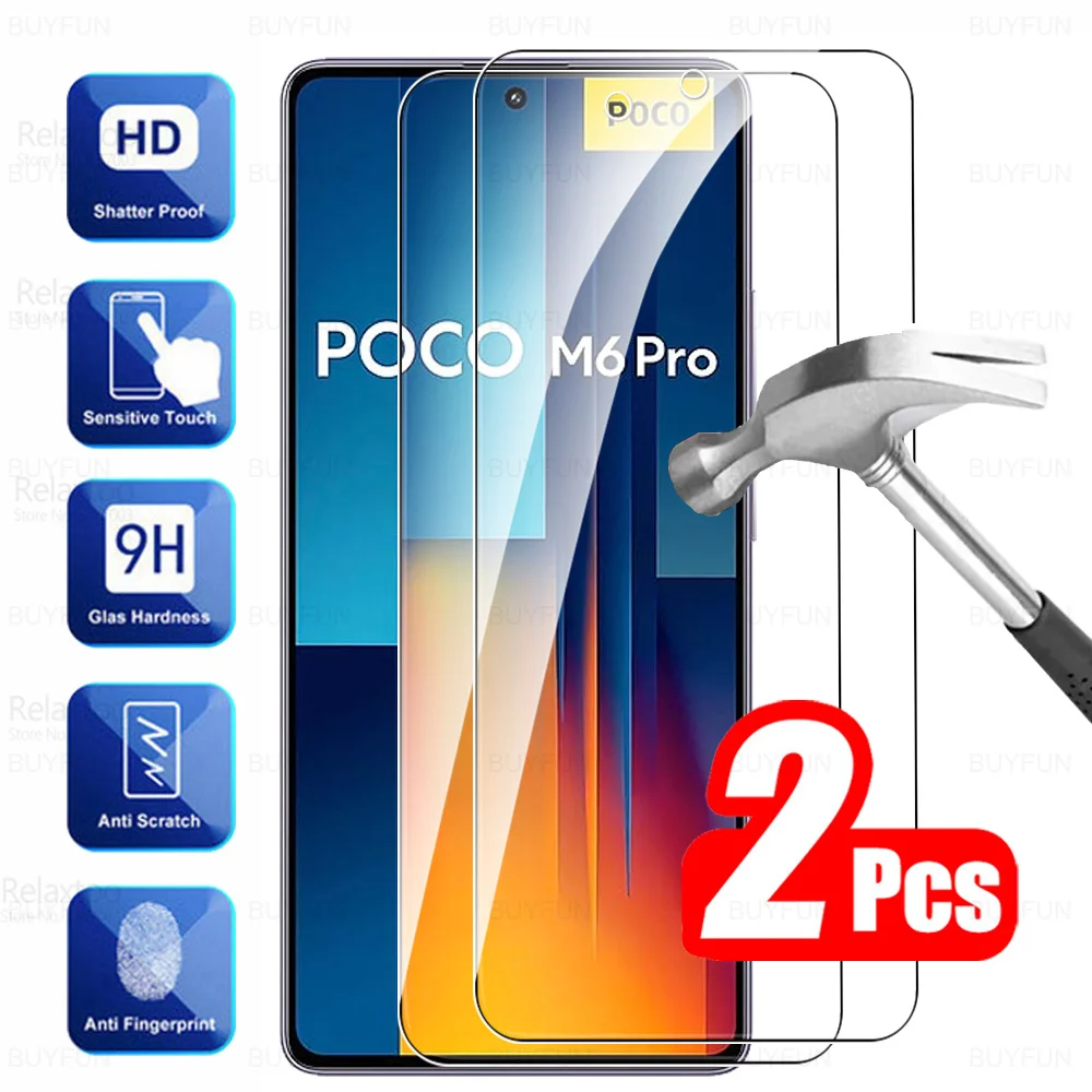 

Стекло для Xiaomi Poco M6 Pro 4G, 2 шт., закаленное стекло PocoM6Pro, PocoM6 M, 6 Pro, Pocco Poxo Little M6Pro, Защитная пленка для экрана 6,67 дюйма