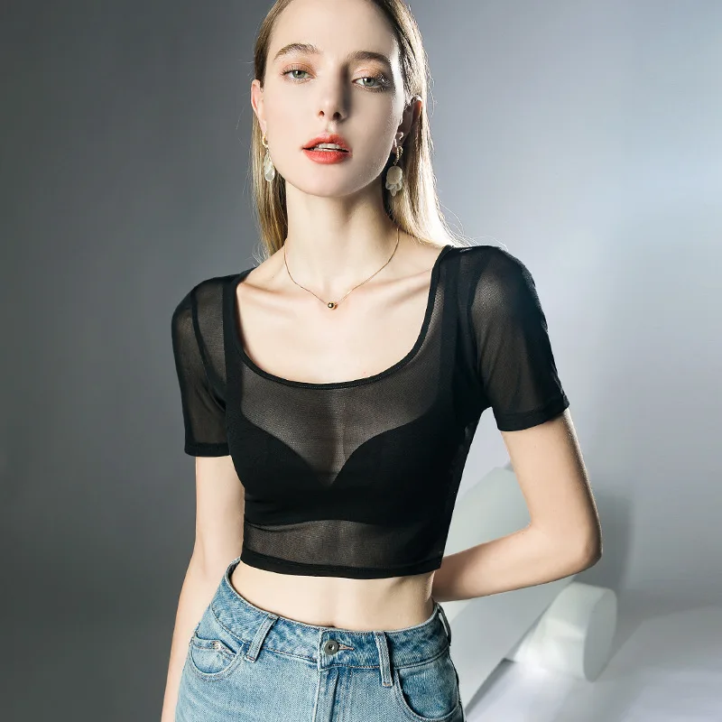 High Quality 2024 Women Tops Gauze Microlens T-shirt Female Clothing Spring Summer Sexy Crop Top Clothes Casual Blouse Y2k
High Quality 2024 Women Tops Gauze Microlens T-shirt Female Clothing Spring Summer Sexy Crop Top Clothes Casual Blouse Y2k