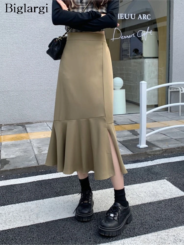 Spring Midi Fishtail Skirts Women Elastic High Waist Slim Ruffle Pleated Fashion Split Ladies Skirts Korean Style Woman Skirts
Spring Midi Fishtail Skirts Women Elastic High Waist Slim Ruffle Pleated Fashion Split Ladies Skirts Korean Style Woman Skirts