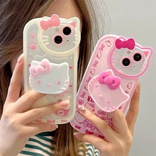 original Sanrio Hello Kitty Stand Phone Cases For iPhone 15 14 11 13 12 Pro Max XR XS 7 8 Plus Shockproof Cover Y2K Accessories