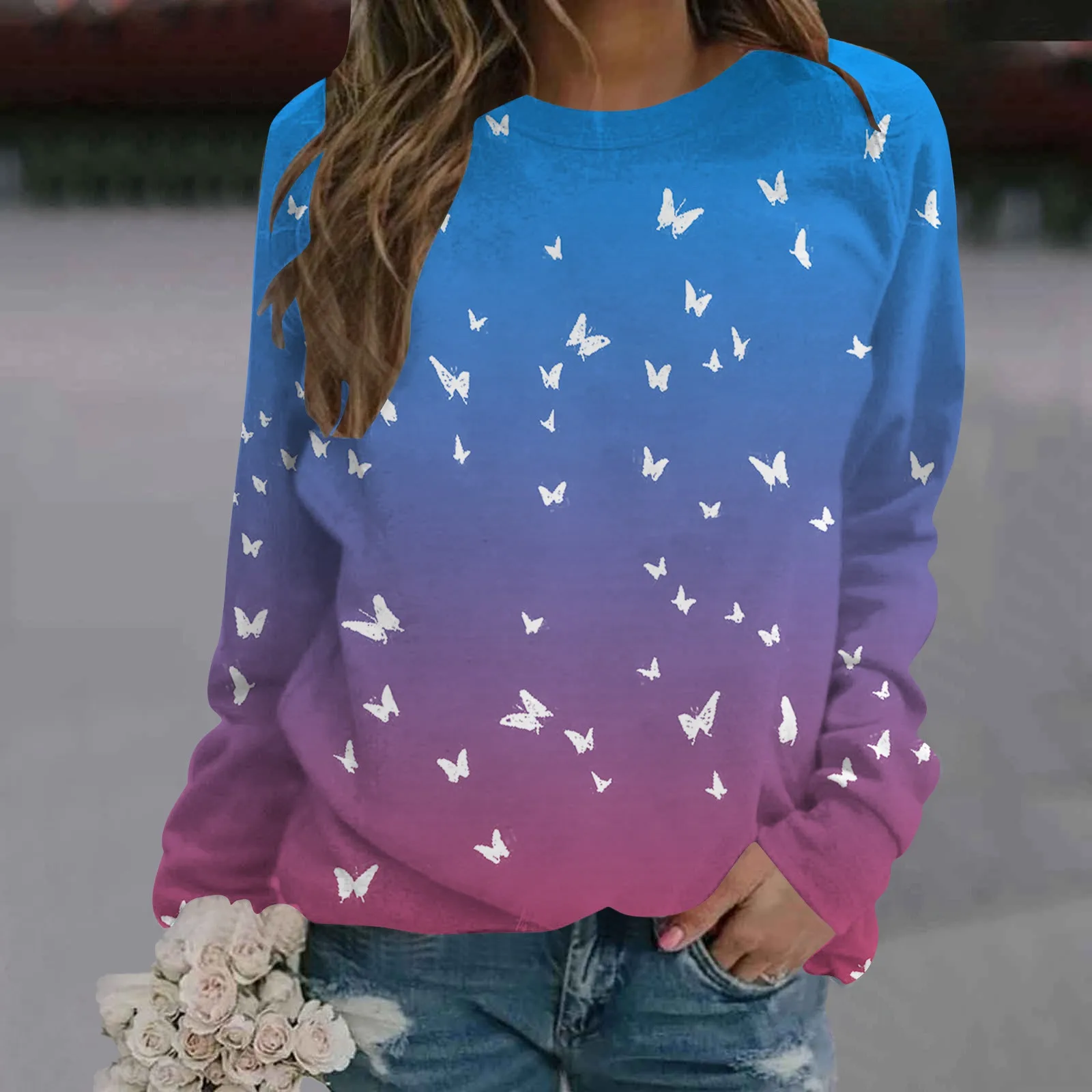 Women Casual Crew Neck Sweatshirt Gradient Butterfly Printing Long Sleeve Sweatshirt Casual Top Pullover Lady Hoodies Zip up
Women Casual Crew Neck Sweatshirt Gradient Butterfly Printing Long Sleeve Sweatshirt Casual Top Pullover Lady Hoodies Zip up