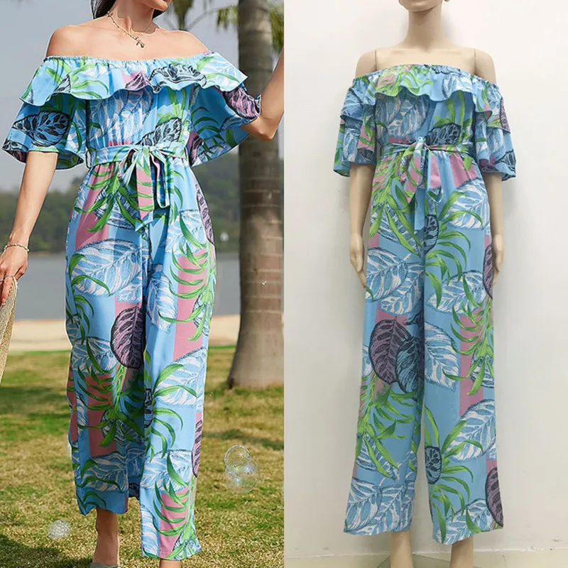 Women Jumpsuit Sexy One Shoulder Ruffles Short Sleeve Lace Up Nipped Waist Printing Casual Loose Wide Legs Pants Rompers
Women Jumpsuit Sexy One Shoulder Ruffles Short Sleeve Lace Up Nipped Waist Printing Casual Loose Wide Legs Pants Rompers