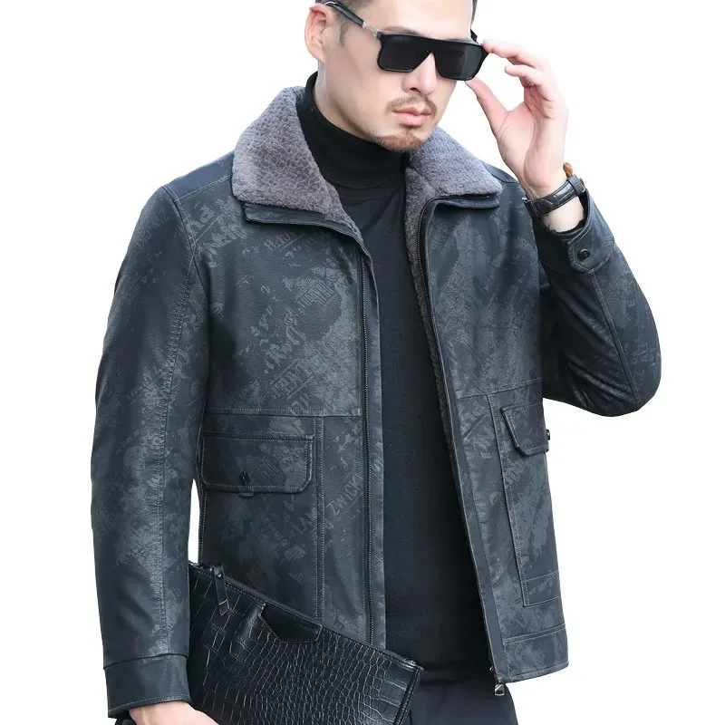 

Новая Толстая кожаная куртка для мужчин, мужская куртка на осень и зиму, модная ветрозащитная теплая куртка с воротником из искусственного меха, Мужская брендовая одежда