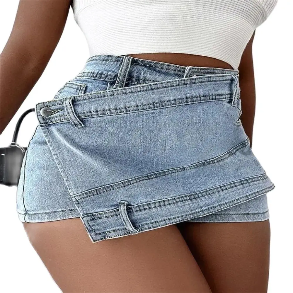 

Summer 2024 Fashion Euro-American Style Denim Culottes Women High Waist Do Old Irregularity Wide Leg Cowboy Shorts S-5XL