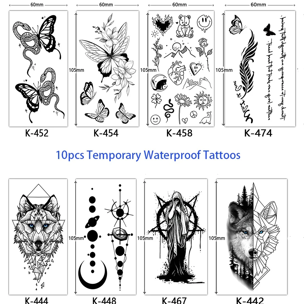 10 шт., водостойкая временная татуировка
10 шт., водостойкая временная татуировка