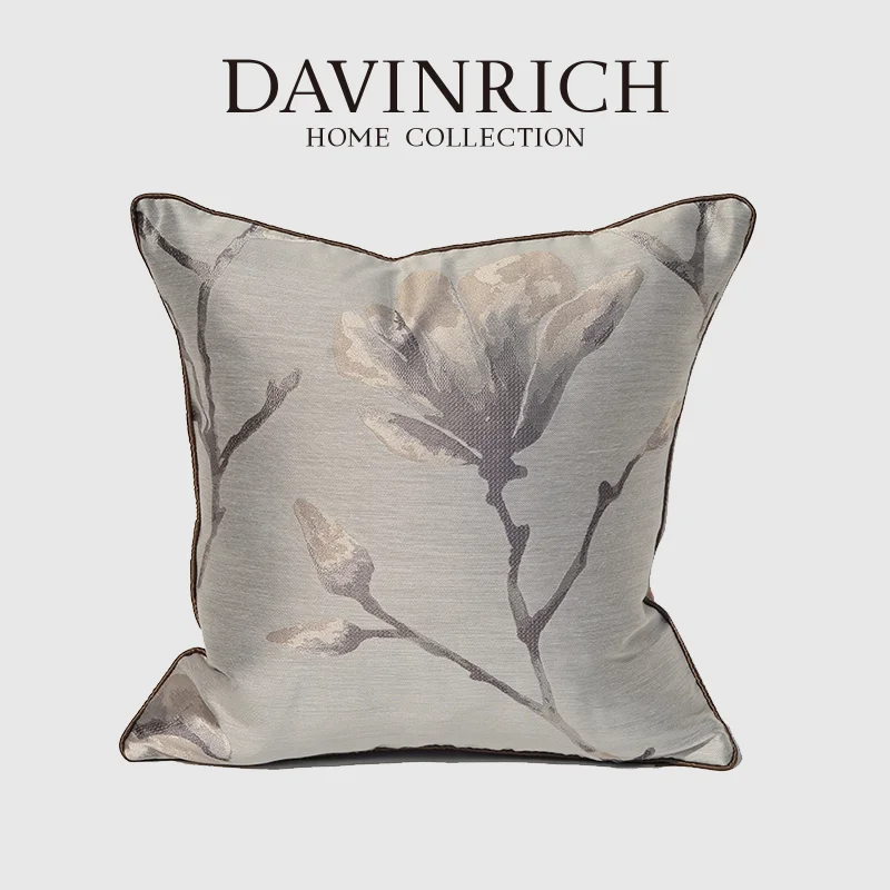 

DAVINRICH Magnolia Blossom Jacquard Throw Pillow Cover Modern Simple Luxury Cushion Case 45x45cm Gray For Couch Sofa Living Room