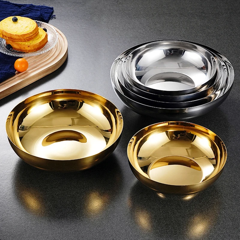 

3 Sizes Stainless Steel Rice Bowl Mixing Round Bowl for Soup Ramen Noodles Korean Food Containers Home Restaurant Tableware