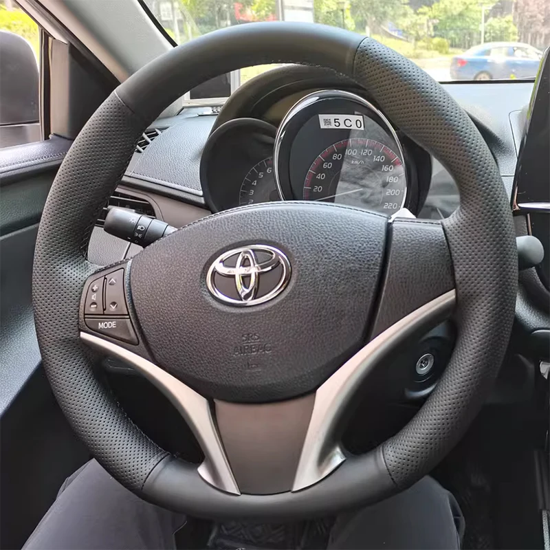 For TOYOTA Vios YARiS X DIY black leather hand sewn steering wheel cover with anti slip and breathability
For TOYOTA Vios YARiS X DIY black leather hand sewn steering wheel cover with anti slip and breathability