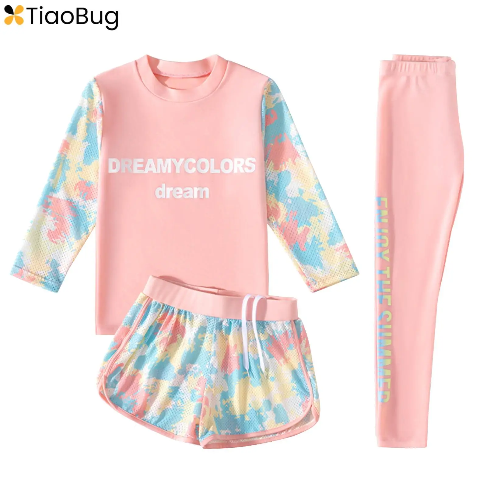 Kids Girls 3Pcs Colorful Print Swimsuit Long Sleeve Top Shorts and Pants Rash Guard Set Sun Protection Swimwear Bathing Suit
Kids Girls 3Pcs Colorful Print Swimsuit Long Sleeve Top Shorts and Pants Rash Guard Set Sun Protection Swimwear Bathing Suit