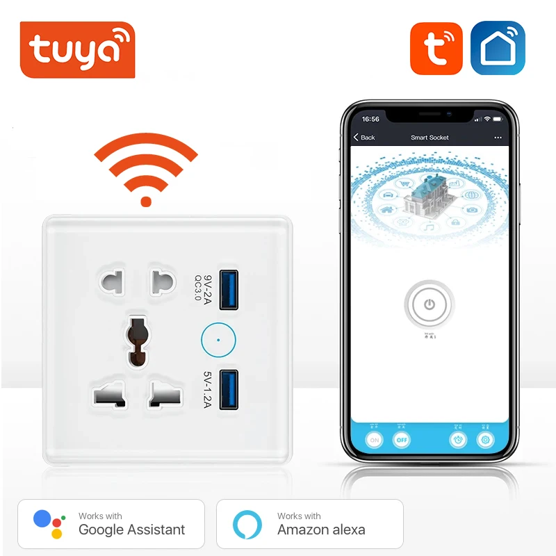 Tuya Wifi USB3.0 Charging Wall Smart Socket US EU UK Plug Tempered Glass Quick Fast Charger Timing App For Google Home Alexa 
Tuya Wifi USB3.0 Charging Wall Smart Socket US EU UK Plug Tempered Glass Quick Fast Charger Timing App For Google Home Alexa