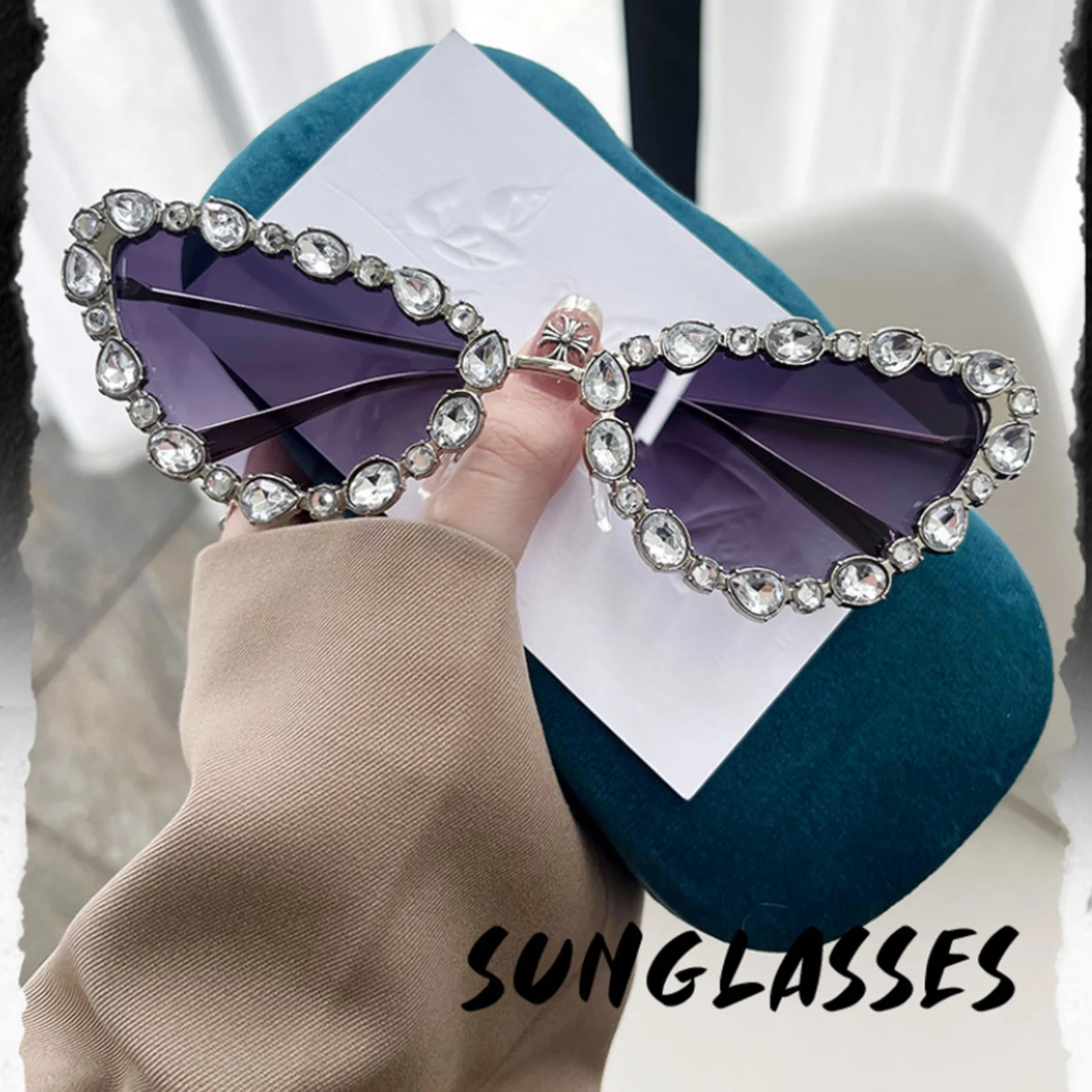 

2024 New Diamond Sunglasses Women Luxury Cat Eye Sun Glasses Trends Personalized Shades INS Party Fashion Eyewear Eyeglasses 1PC