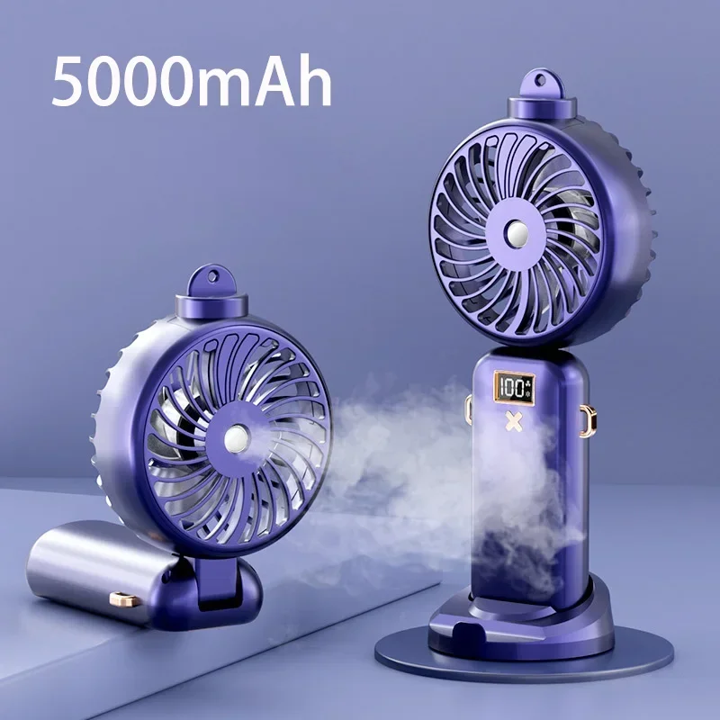 

5000mAh Portable Spray Mist Fan With LCD Display, 5 Gear Mini Mute Electric Fan USB Rechargeable Wireless Fan Spray Water Fans
