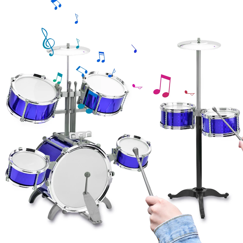 

Drum Set Jazz Drum Kit with Stool 7 Drums Musical Percussion Instruments Thickened PVC Drumhead Easy Installation for Beginner