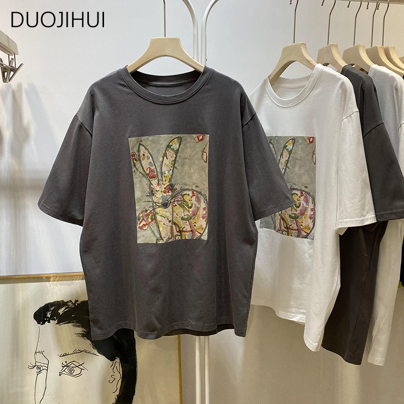 

DUOJIHUI Summer Basic O-neck Spell Color Casual Women T-shirts Korean New Office Lady Fashion Simple Loose S-3XL Female T-shirts