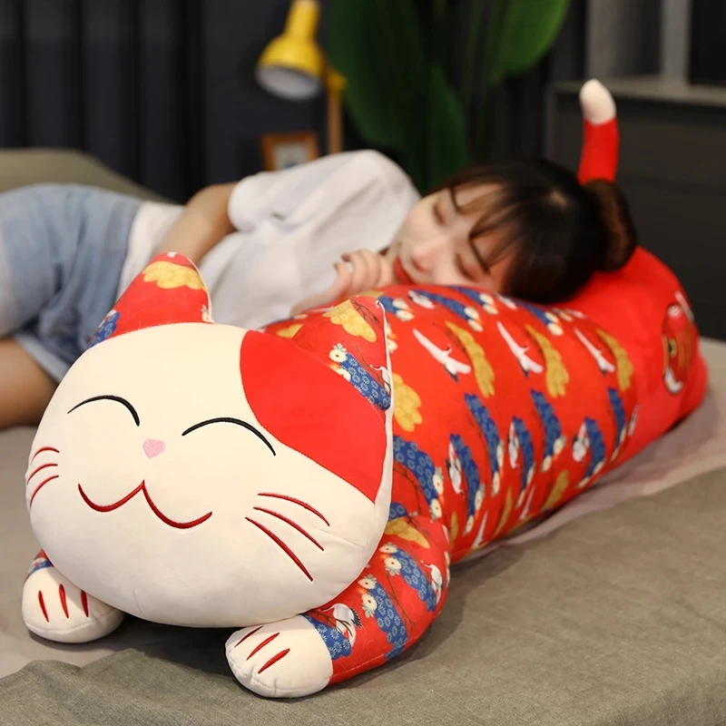 

Creative Long Plush Toys Animal Red Mascot Cat Cute Soft Toys Office Lunch Break Nap Sleeping Pillow Stuffed Gift Doll For Kids