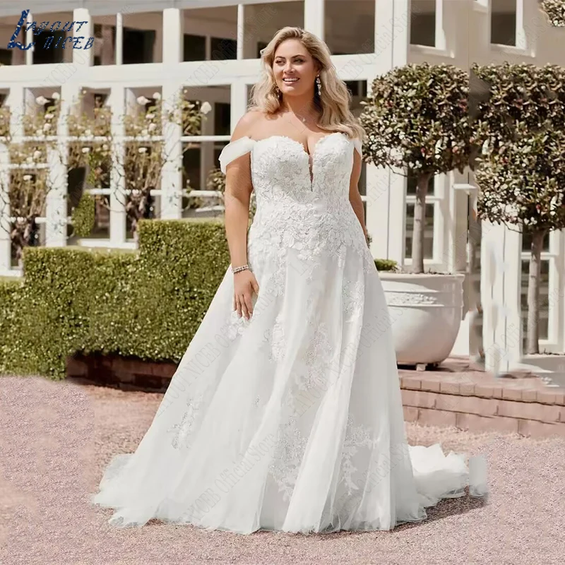 

LAYOUT NICEB Wedding Dress Plus Size Woman A Line Vestido De Noiva Bride Off Shoulder Lace Beach Bridal Gown Applique Sweetheart