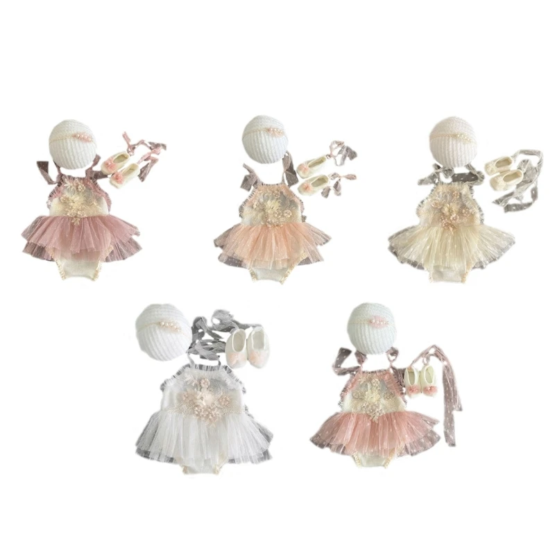 

Photo Shooting Props for Baby Girl 3-6M Infant Headdress & Tulle Tutu Jumpsuit Party Dress Photo Clothes Newborn Outfit