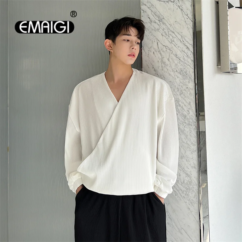 Men V-neck Loose Casual Long Sleeve Shirts Tees Tops Male Korean Streetwear Vintage Wrinkle Fabric Stripe T-shirts
Men V-neck Loose Casual Long Sleeve Shirts Tees Tops Male Korean Streetwear Vintage Wrinkle Fabric Stripe T-shirts