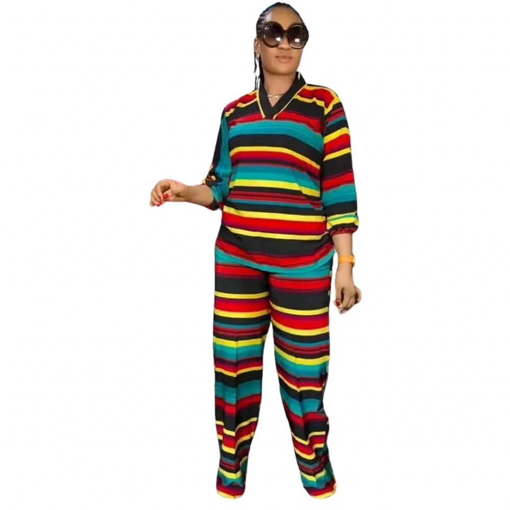 2 Pieces Women's Sets Dashiki African Spring Stripe Print Pullover Suit Tops And Pants Suits Two Piece Set Tracksuit Outfit
2 Pieces Women's Sets Dashiki African Spring Stripe Print Pullover Suit Tops And Pants Suits Two Piece Set Tracksuit Outfit