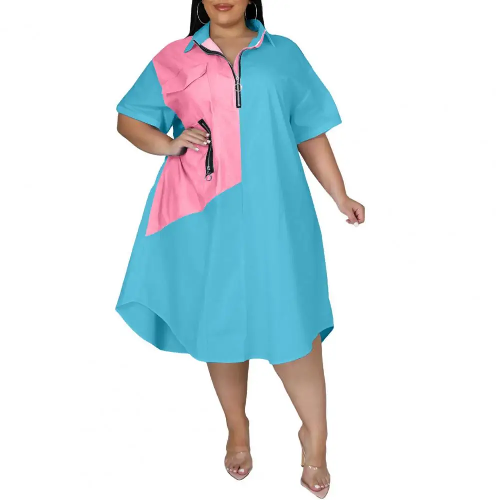 Plus Size Women Dress 2023 Lapel Zipper Neckline Flap Pockets Belt Loose Fit Mid-rise Contrast Color Shirt Midi Dress Streetwear
Plus Size Women Dress 2023 Lapel Zipper Neckline Flap Pockets Belt Loose Fit Mid-rise Contrast Color Shirt Midi Dress Streetwear