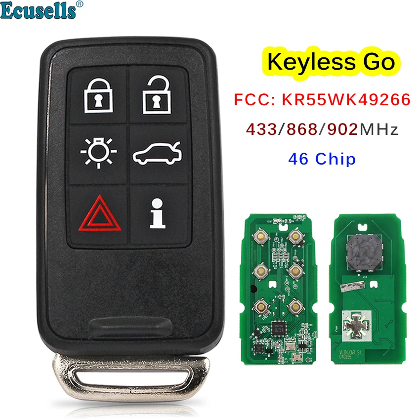 

6 Button 434MHz 868MHz 902MHz Smart Keyless Go Remote Key for VOLVO S60 S80 V40 V60 V70 XC60 XC70 2007-2016 FCC ID: KR55WK49266