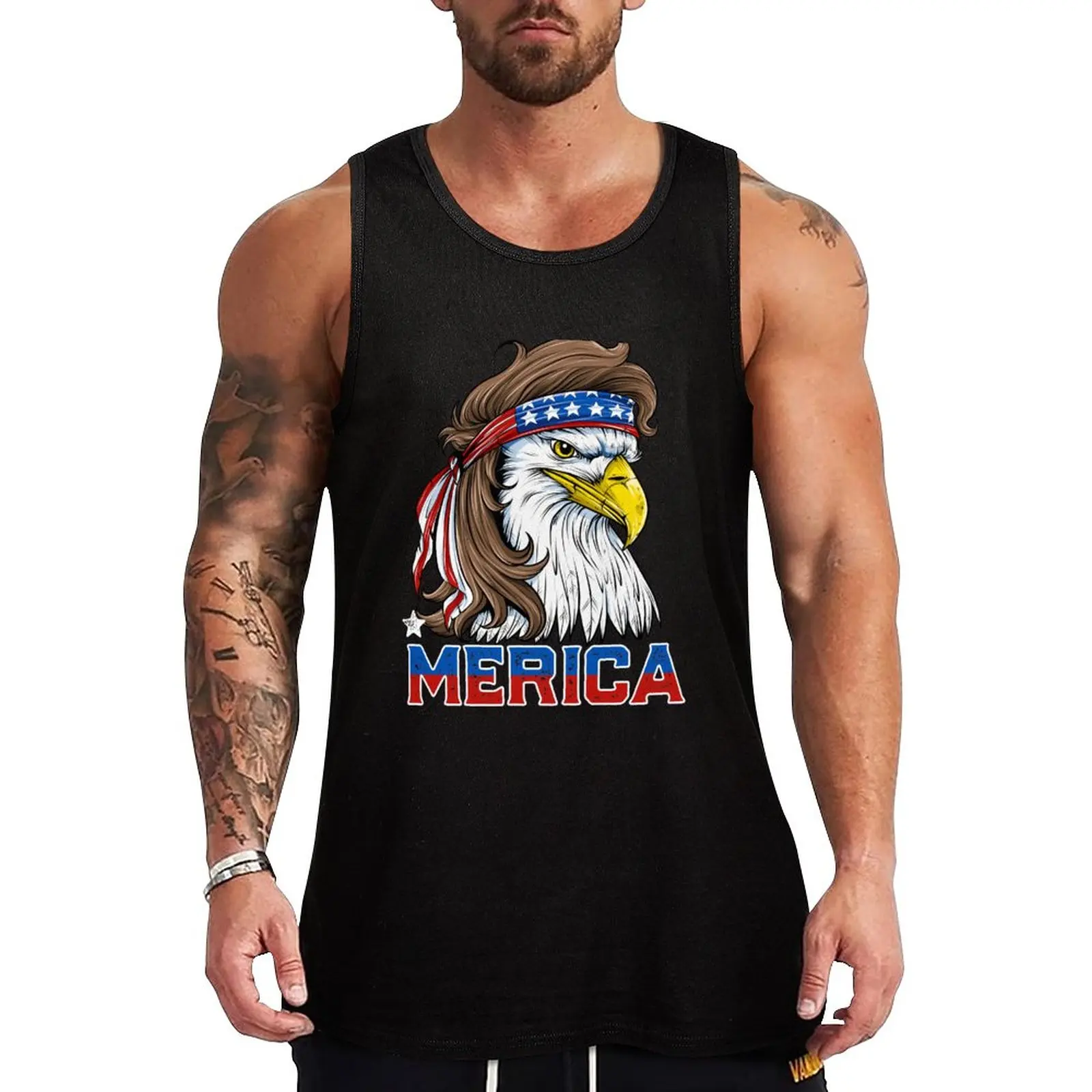 

New Eagle Mullet T Shirt 4th of July American Flag Merica USA Tank Top sleeveless Men's t-shirts Men's cotton t-shirt