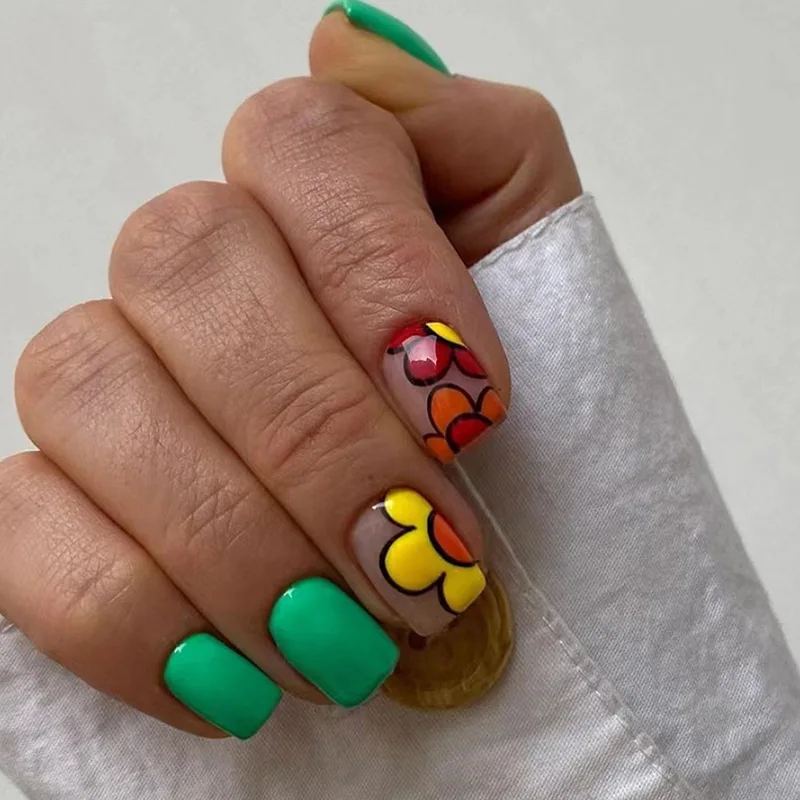 24Pcs Cute Short Square False Nails with Colorful Flower Design Simple Summer Green Fake Nails Wearable Press on Nails
24Pcs Cute Short Square False Nails with Colorful Flower Design Simple Summer Green Fake Nails Wearable Press on Nails