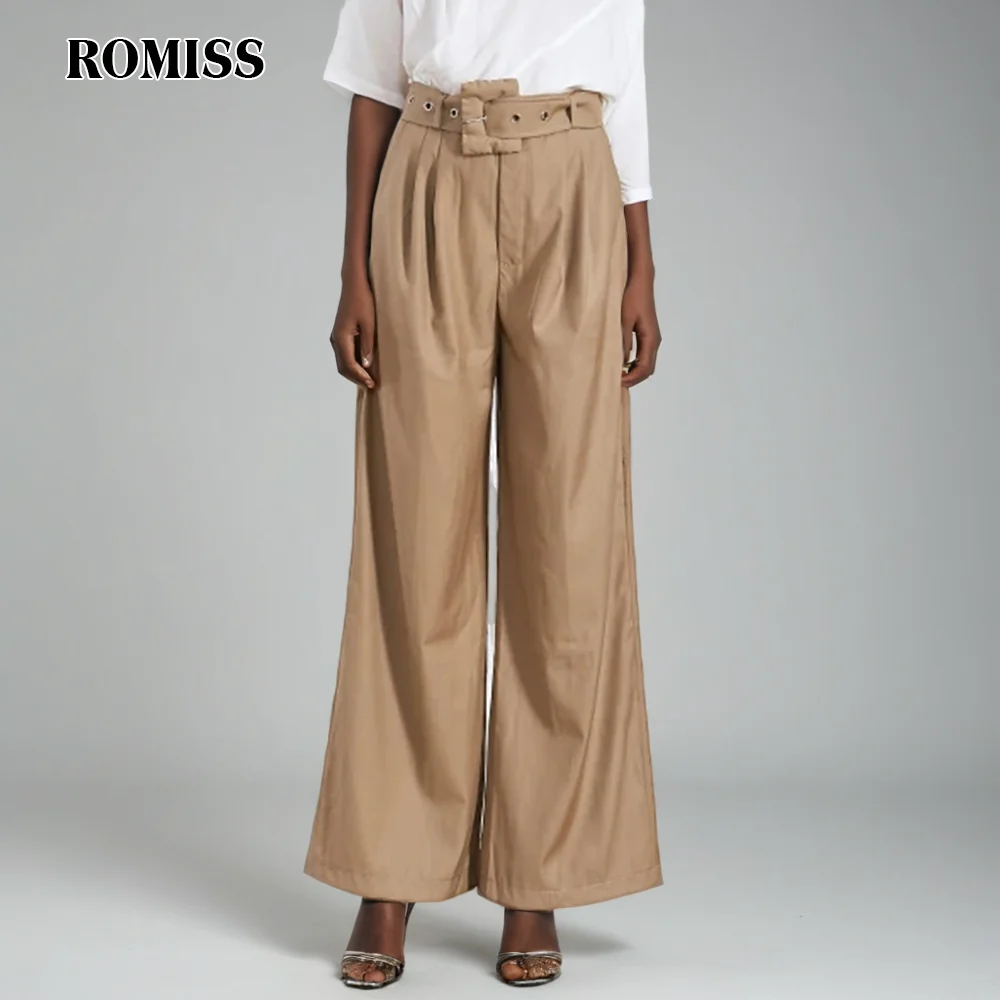

Брюки ROMISS женские с поясом в стиле пэчворк, повседневные Широкие штаны с высокой талией, однотонные минималистичные брюки до пола с карманами