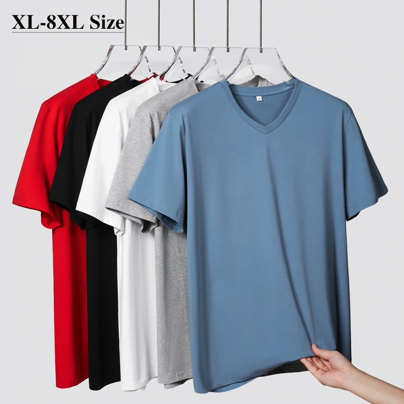Plus Size 6XL 7XL 8XL Summer Men's V-neck T-shirts Cotton Elastic Thin Solid Color Baggy Casual Short Sleeve Tees Tops
Plus Size 6XL 7XL 8XL Summer Men's V-neck T-shirts Cotton Elastic Thin Solid Color Baggy Casual Short Sleeve Tees Tops