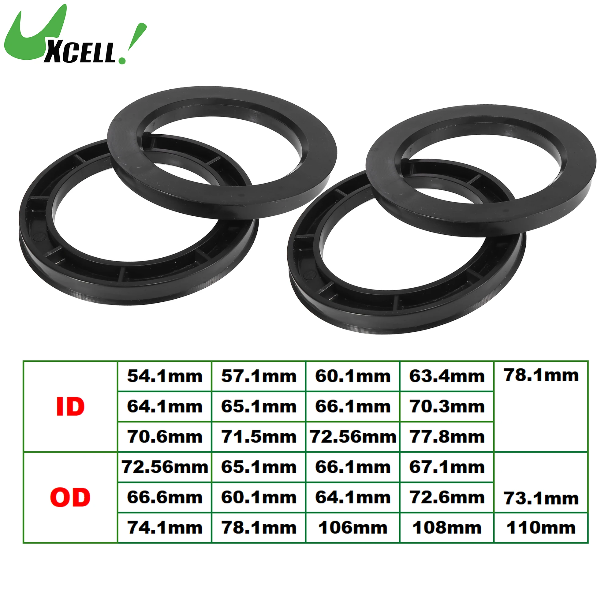 

UXCELL 4Pcs ID 54.1mm 57.1mm 60.1mm 63.4mm to 64.1mm 65.1mm 66.1mm 74.1mm OD Car Hub Centric Rings Wheel Bore Center Spacer