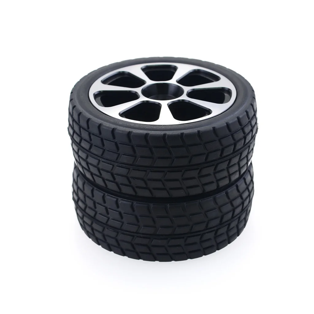 

hobbysoul 4pcs New RC 1:10 On Road flat car Tires Soft & Alloy Aluminum wheels Rims Hex 12mm