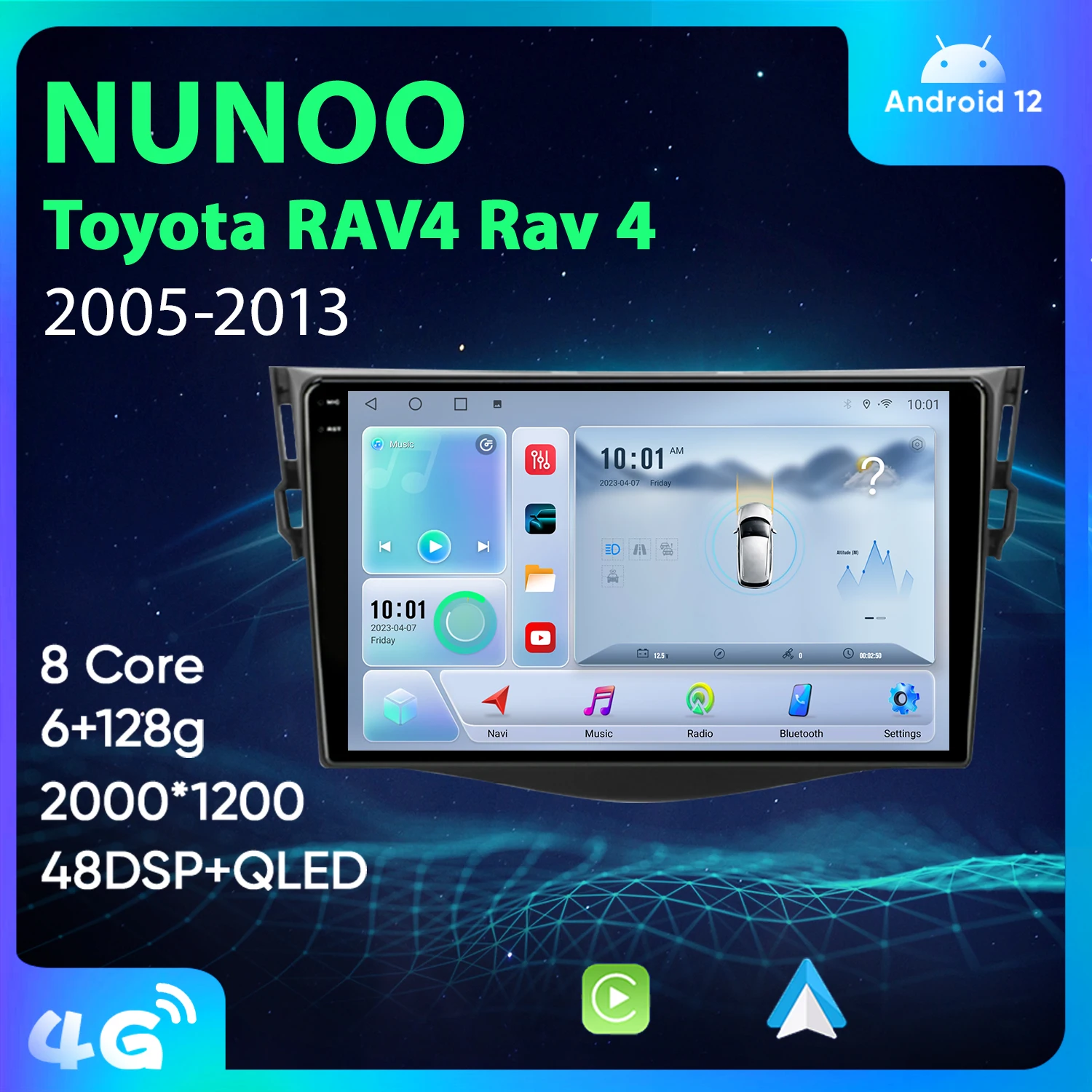 

Автомагнитола на Android 12 для Toyota RAV4 Rav 4 2005 - 2013 мультимедийный плеер 2Din Carplay динамики DSP навигация GPS 4G стерео DVD