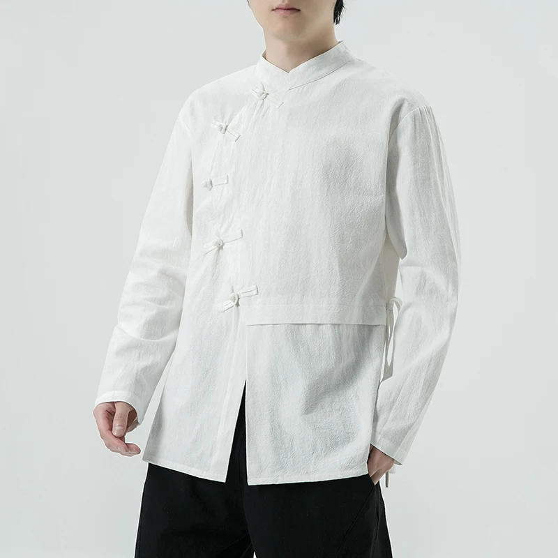 

Mens Chinese Style Hemp Shirt Cotton Linen Tang Suit Hanfu Retro Stand-Up Collar Zen Clothes Harajuku Tops Clothes Mens Clothing