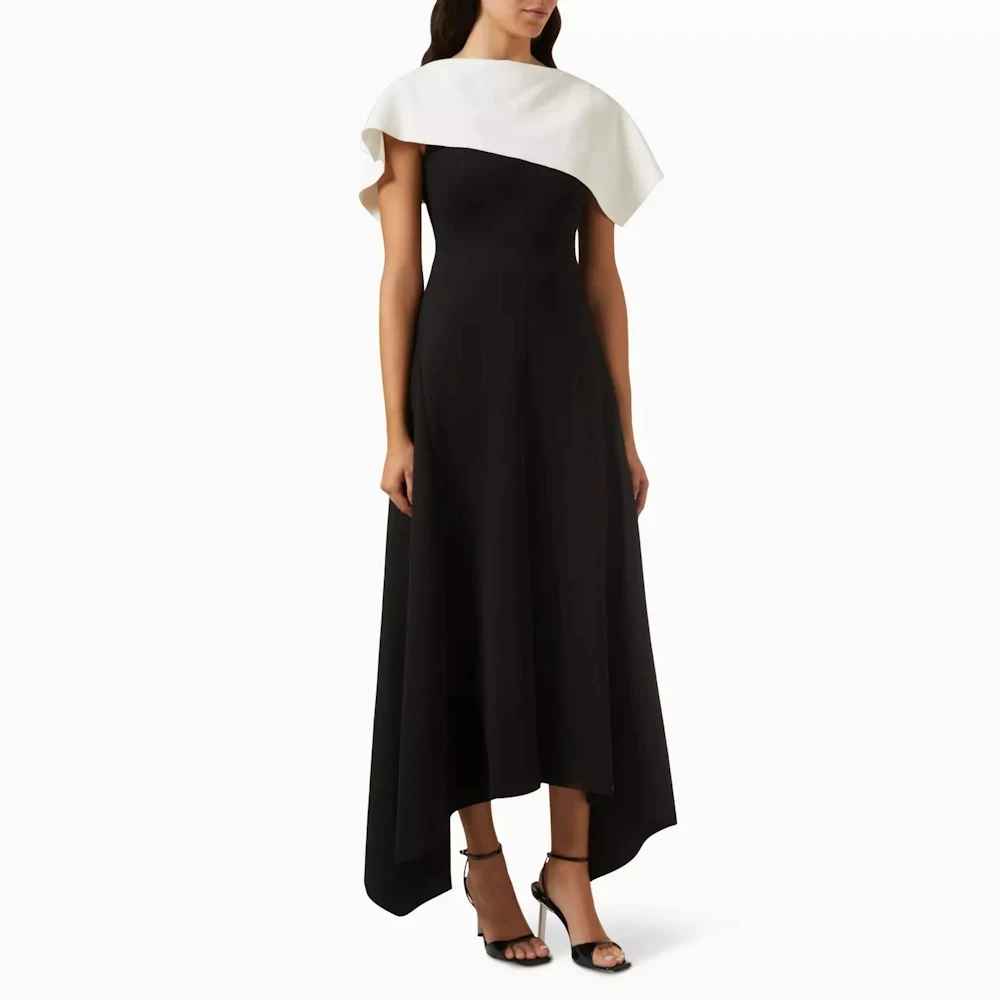 Scoggins Elegant Party Dresses Black Boat Neck Mermaid Midi Dress Asymmetric Ankle Length Classic Luxury Evening Dress Cape
Scoggins Elegant Party Dresses Black Boat Neck Mermaid Midi Dress Asymmetric Ankle Length Classic Luxury Evening Dress Cape