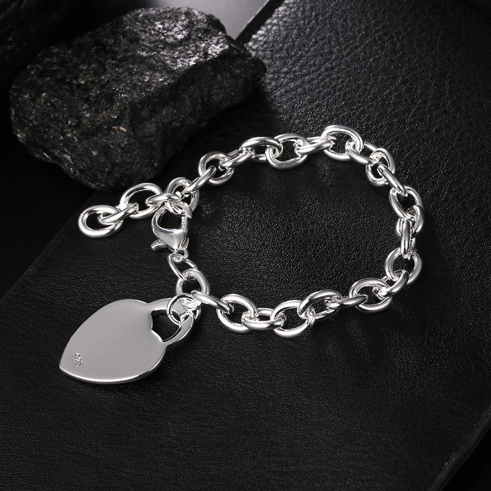 Hot 925 Sterling silver Bracelets for women Simple heart card chain Wedding party Classic lady Holiday gifts fashion Jewelry
Hot 925 Sterling silver Bracelets for women Simple heart card chain Wedding party Classic lady Holiday gifts fashion Jewelry