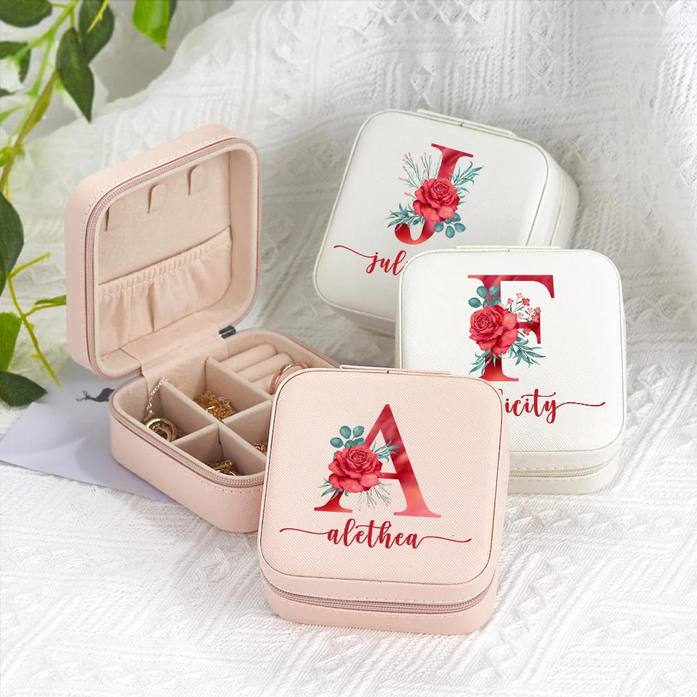 

Customize Alphabet Name Jewelry Organizer Box Holds Earrings Rings Necklaces Holiday Wedding Bridesmaid Gifts Jewelry Case