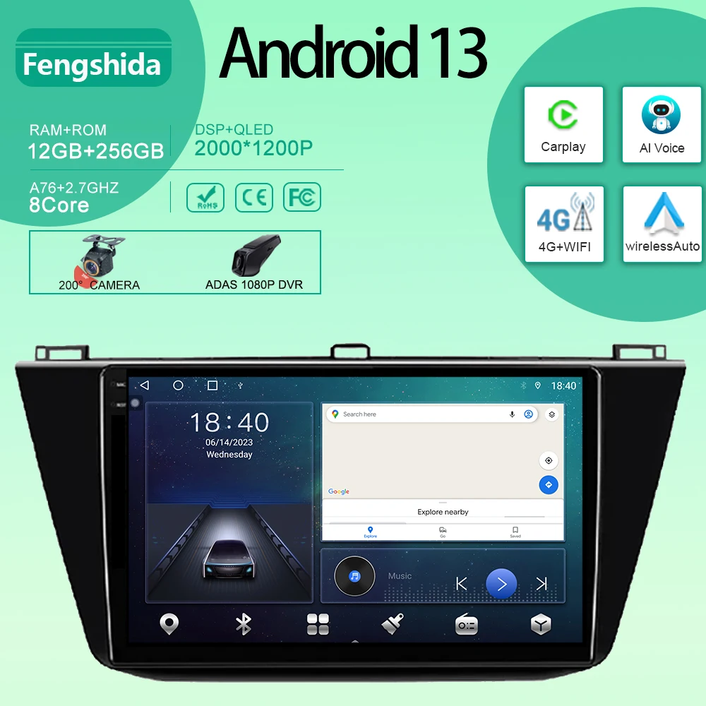 

Android For Volkswagen Tiguan 2 Mk 2016 - 2022 Car Radio Multimedia Video Player Navigation GPS Carplay QLED BT WIFI No 2din DVD