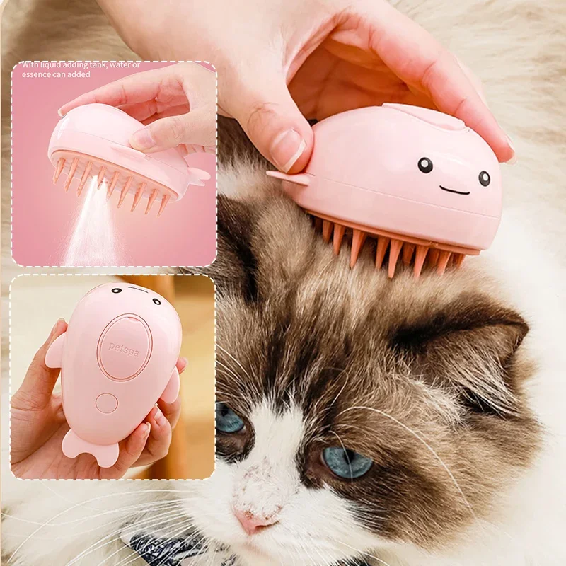 

Cute Dog Cat Steam Hair Brush Electric Spray Pet Comb 3 In1 Steamer Massager Pet Grooming Removing Tangled and Loose Hair