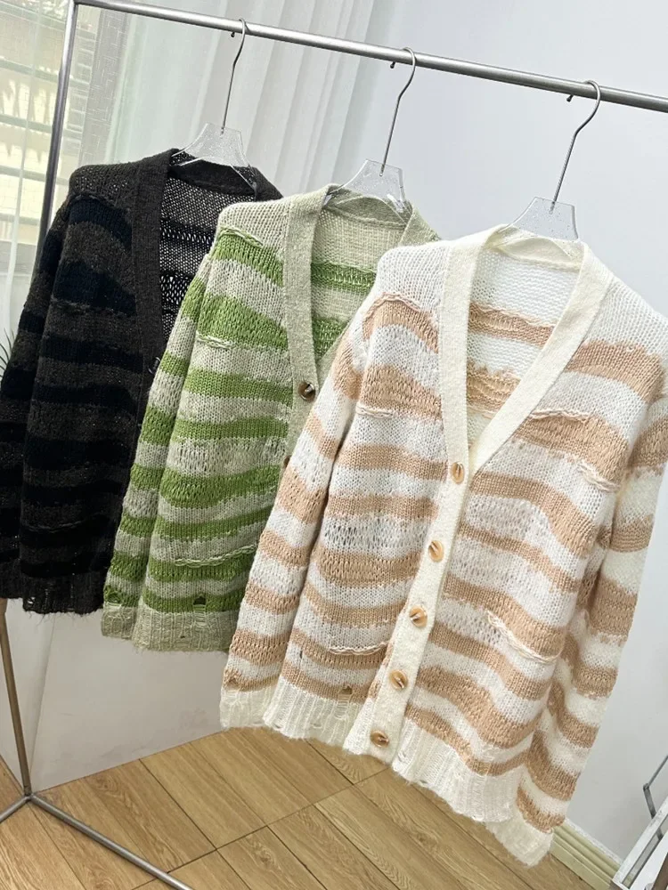 Stripes Sweater for Ladies Fall Winter Color Patchwork V-neck Single Breasted Loose Casual Long Sleeve Cardigan
Stripes Sweater for Ladies Fall Winter Color Patchwork V-neck Single Breasted Loose Casual Long Sleeve Cardigan