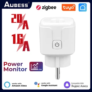 Tuya Zigbee 스마트 플러그 EU 스마트 소켓, 전원 모니터링 타이밍 기능, 알렉사 구글 홈 얀덱스를 통한 음성 제어, 20A, 16A