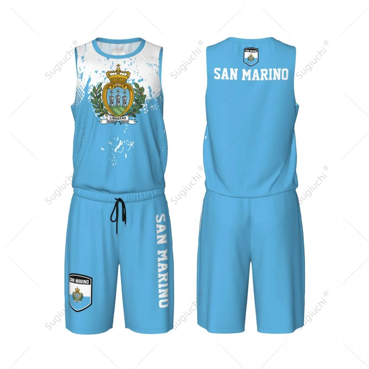 

Team-up San Marino Flag Grain Men Basketball Jersey Set Shirt & Pants Sleeveless Custom Name Nunber Exclusive