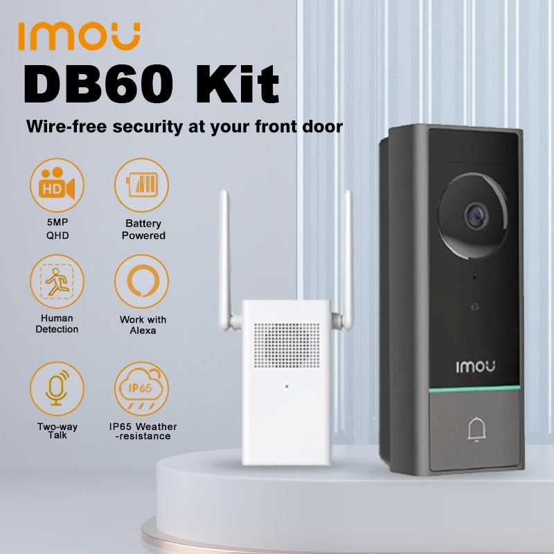 

IMOU 5MP Camera Doorbell Kit Wireless DB60 Smart Home Peephole For Door Bell IP65 Outdoor Night Vision Human Detection