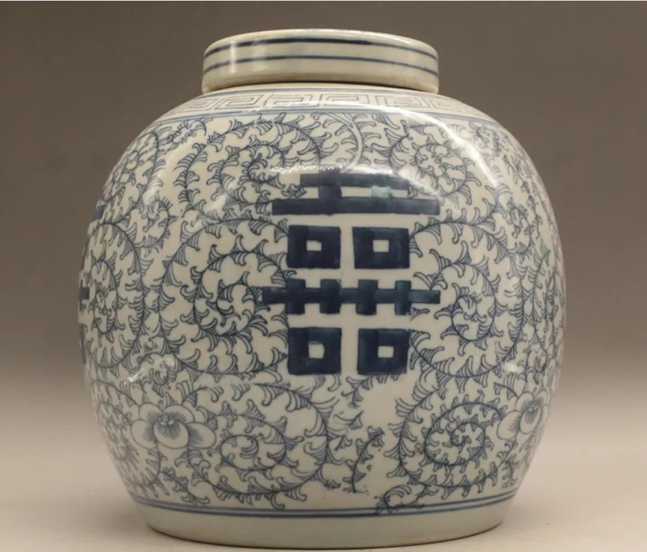

Blue and white Double Happiness Repentance Twigs lotus tea pot (24CM high) antique porcelain decoration collection