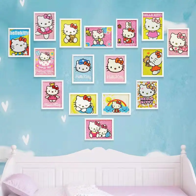

Sanrio Hand Diy Hello Kitty Stickers Full of Diamonds Cartoon Diamond Stickers Anime Figure Kt Cat Paintings Girl Toy