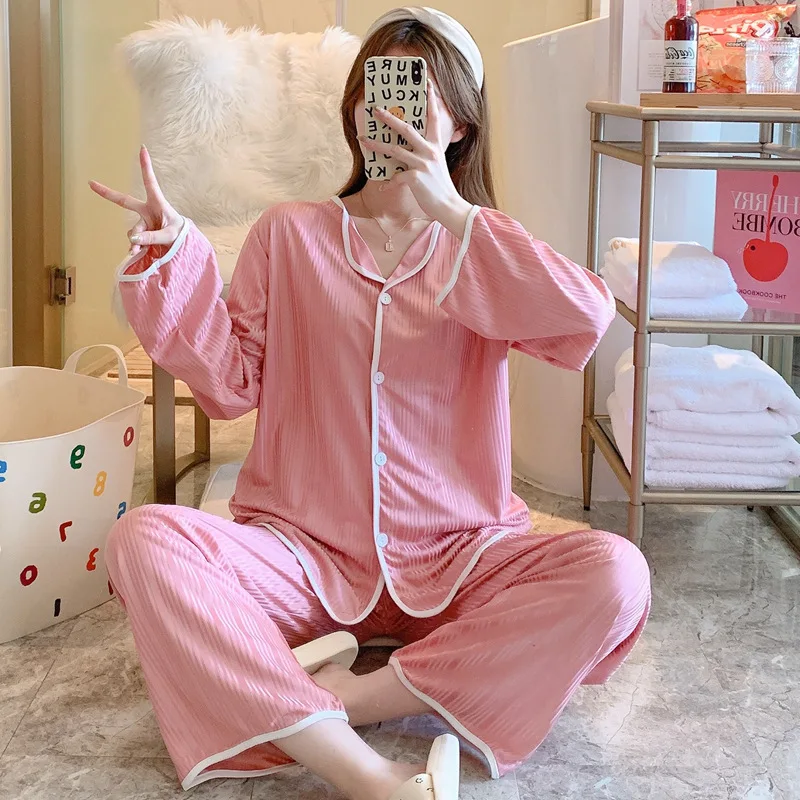 Plus Size Leisure Pajamas Sets For Women Fashion Loose Solid Home Female Nightgown Long Sleeve Tops+Pants Cotton 2Pcs Sleepwear
Plus Size Leisure Pajamas Sets For Women Fashion Loose Solid Home Female Nightgown Long Sleeve Tops+Pants Cotton 2Pcs Sleepwear